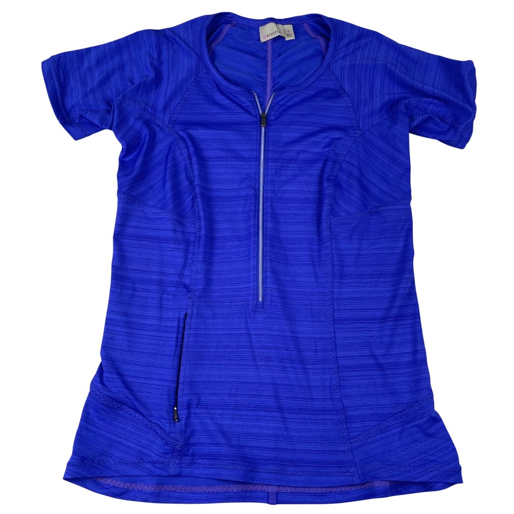 Athleta Womens Blue Space Dye Half Zip Short Sleeve Athletic Top Medium Pocket